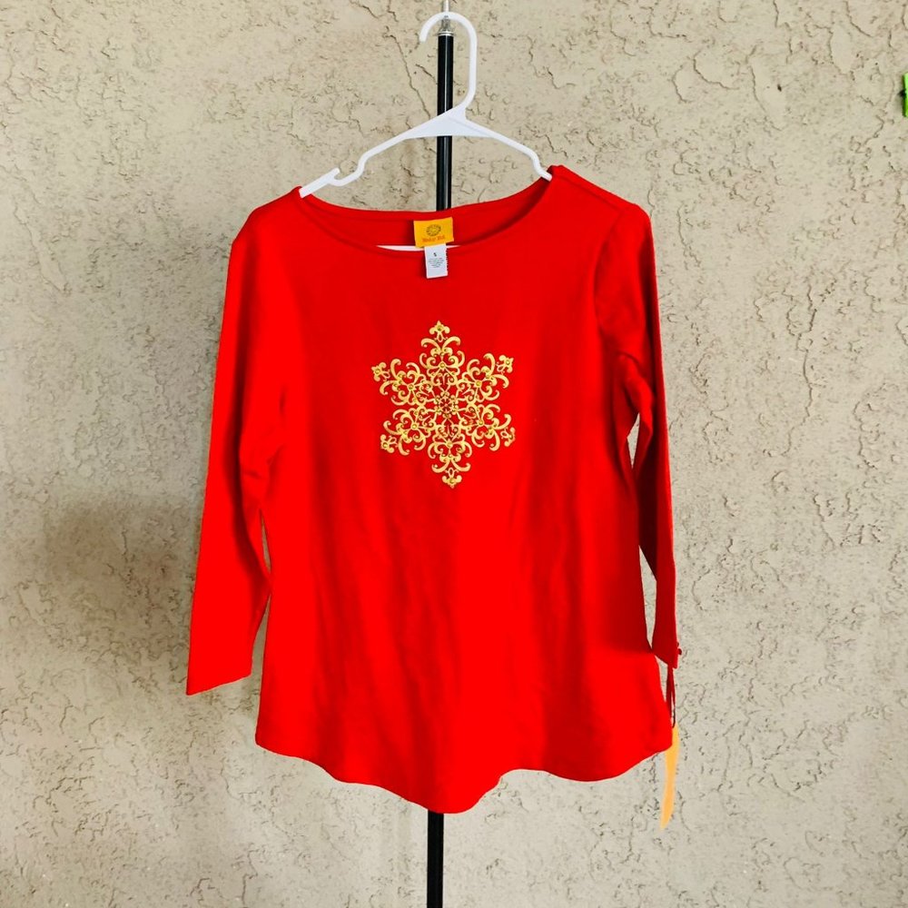 NWT Ruby Rb. Christmas Bell Shape Red Blouse Size S - Picture 2 of 3